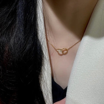 [Amore]LOVE DOUBLE RING HALF DIAMOND NECKLACE