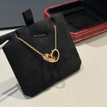 [Amore]LOVE DOUBLE RING HALF DIAMOND NECKLACE