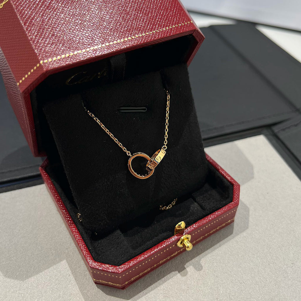 [Amore]LOVE DOUBLE RING HALF DIAMOND NECKLACE
