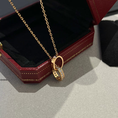 [Amore]LOVE DOUBLE RING HALF DIAMOND NECKLACE