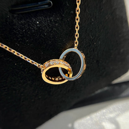 [Amore]LOVE DOUBLE RING HALF DIAMOND NECKLACE