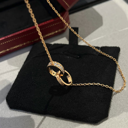 [Amore]LOVE DOUBLE RING HALF DIAMOND NECKLACE