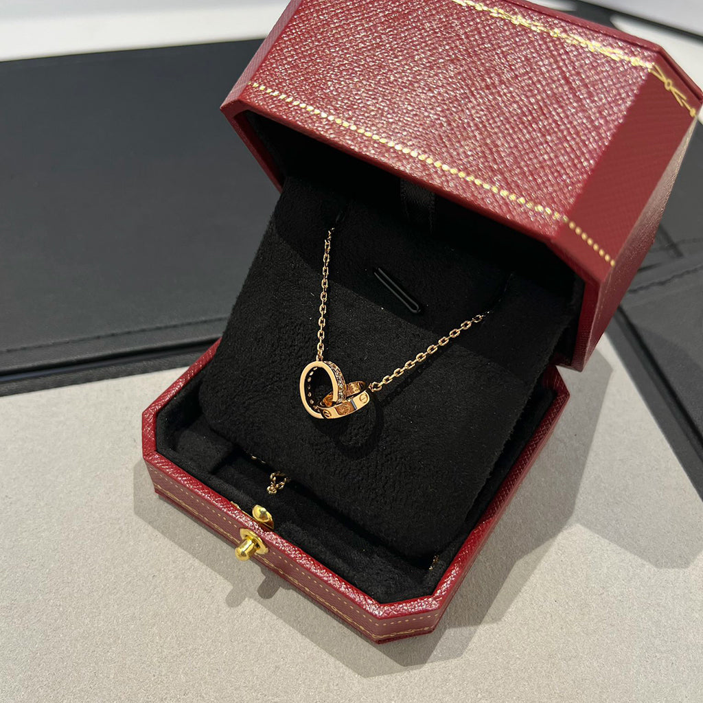 [Amore]LOVE DOUBLE RING HALF DIAMOND NECKLACE