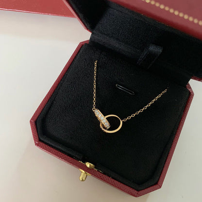 [Amore]LOVE DOUBLE RING HALF DIAMOND NECKLACE