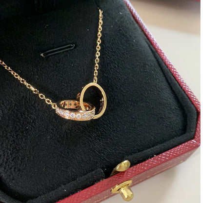 [Amore]LOVE DOUBLE RING HALF DIAMOND NECKLACE