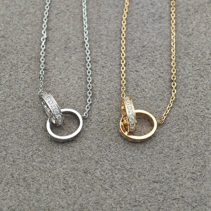 [Amore]LOVE DOUBLE RING HALF DIAMOND NECKLACE