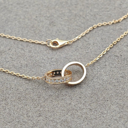 [Amore]LOVE DOUBLE RING HALF DIAMOND NECKLACE