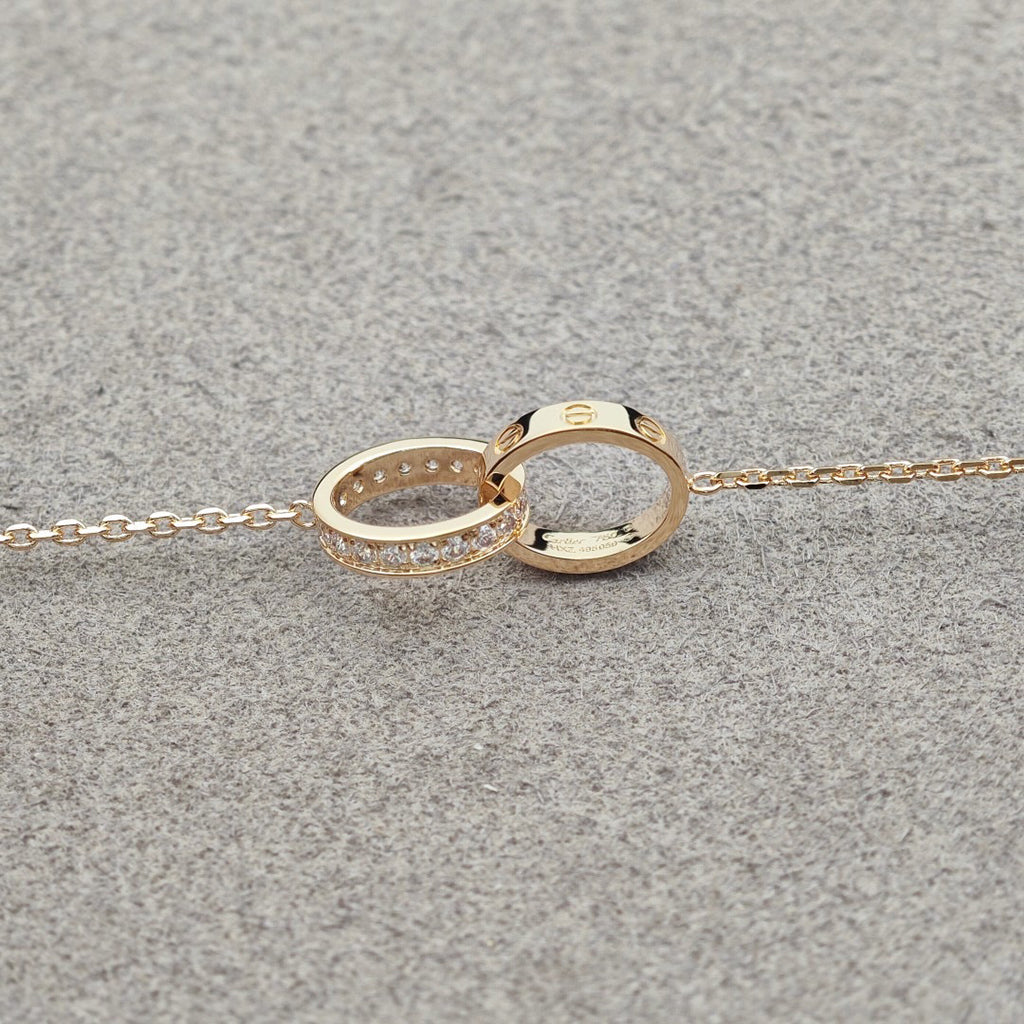 [Amore]LOVE DOUBLE RING HALF DIAMOND NECKLACE