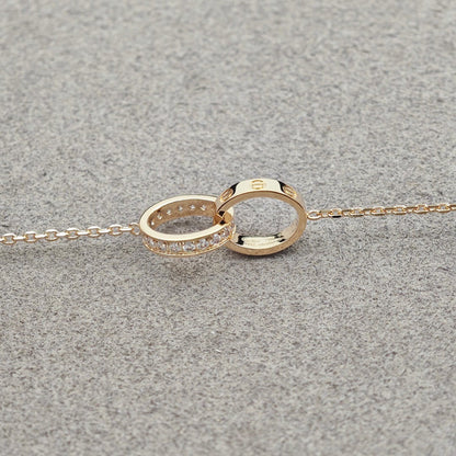 [Amore]LOVE DOUBLE RING HALF DIAMOND NECKLACE