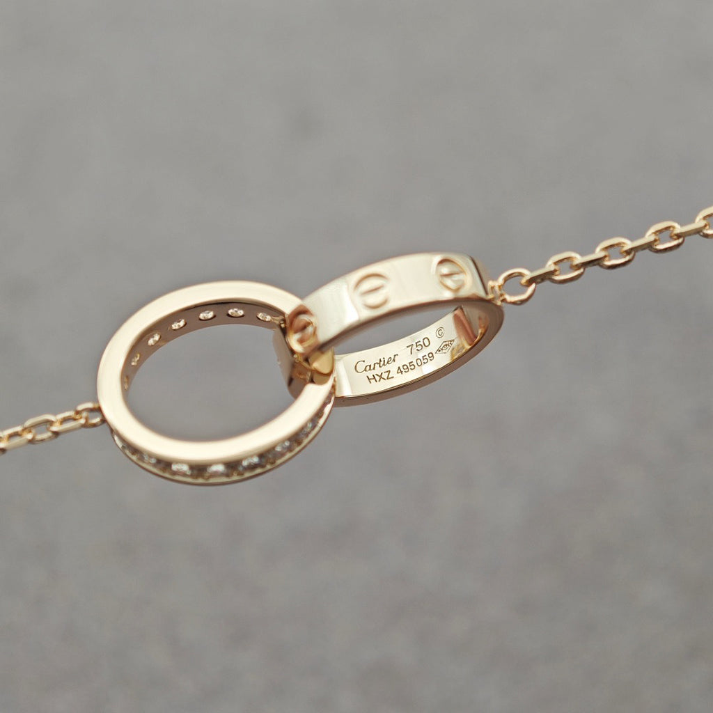 [Amore]LOVE DOUBLE RING HALF DIAMOND NECKLACE