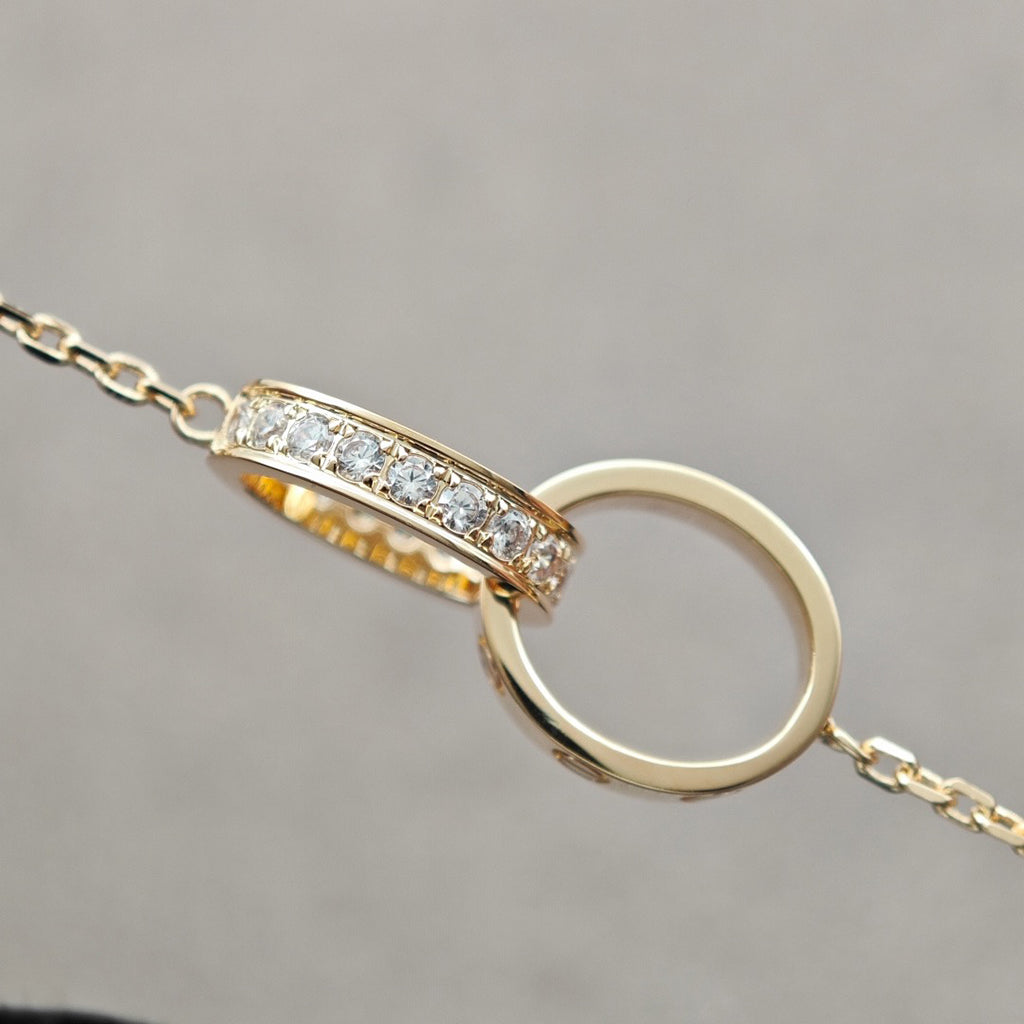 [Amore]LOVE DOUBLE RING HALF DIAMOND NECKLACE
