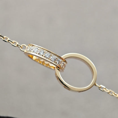 [Amore]LOVE DOUBLE RING HALF DIAMOND NECKLACE