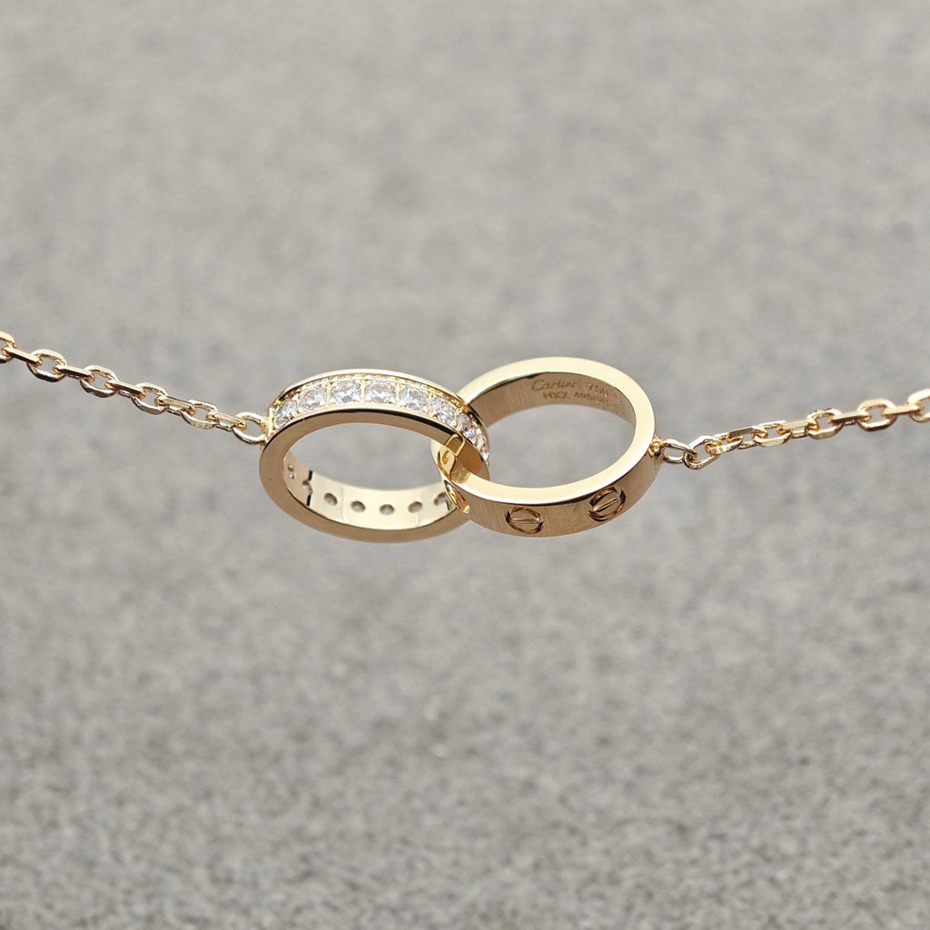 [Amore]LOVE DOUBLE RING HALF DIAMOND NECKLACE