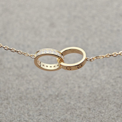 [Amore]LOVE DOUBLE RING HALF DIAMOND NECKLACE