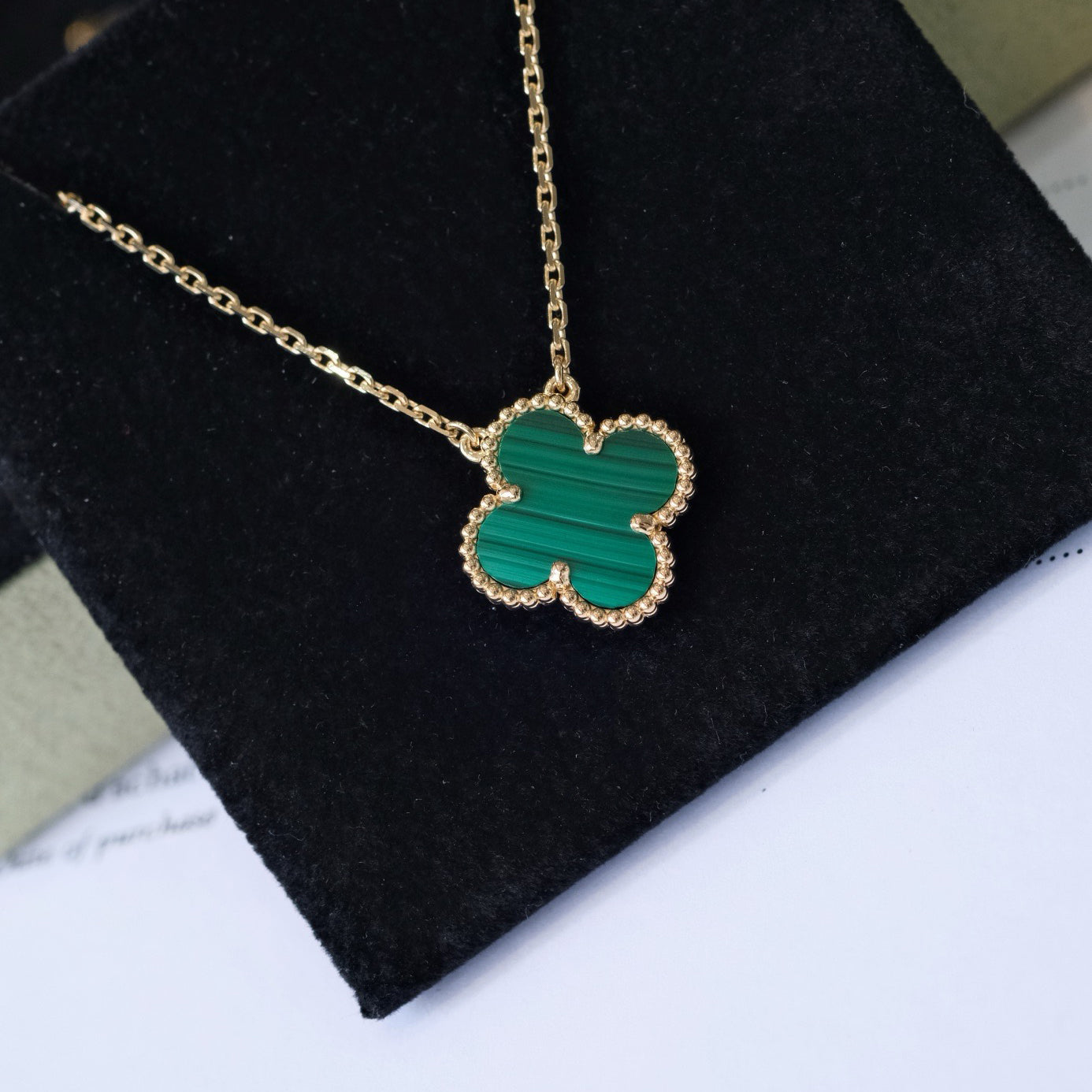 [Amore]CLOVER 15MM MALACHITE SINGLE FLOWER  NECKLACE