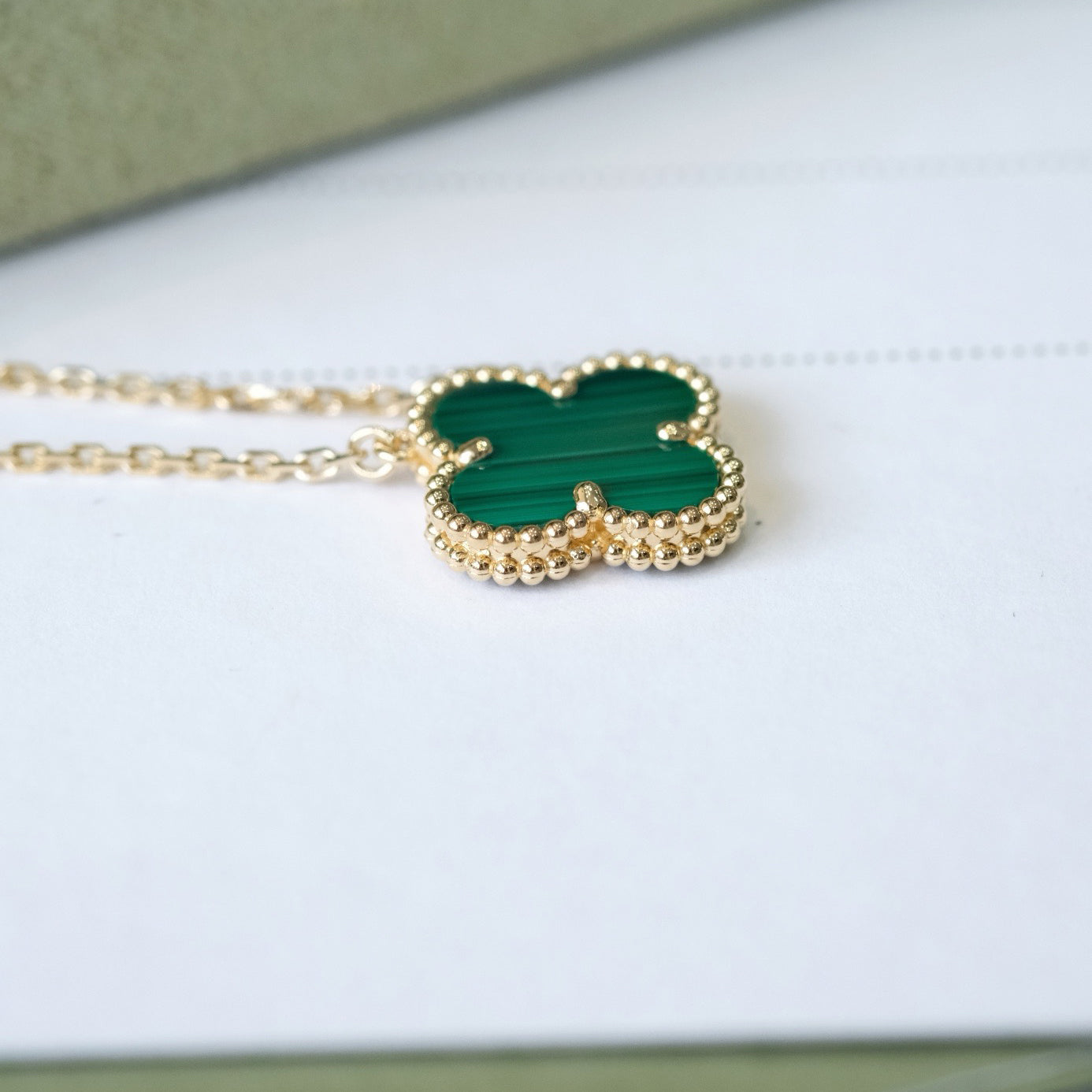 [Amore]CLOVER 15MM MALACHITE SINGLE FLOWER  NECKLACE
