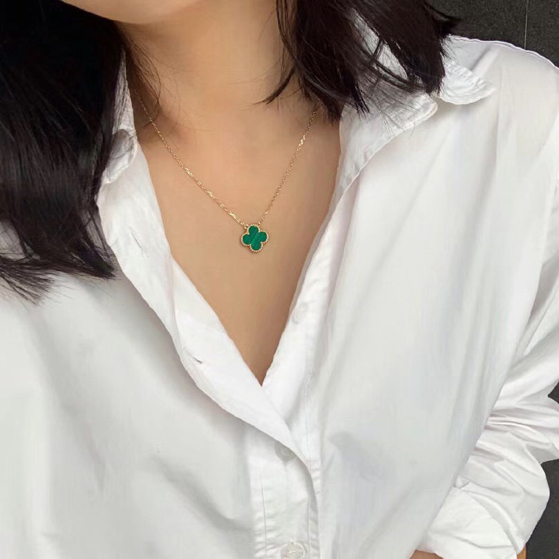 [Amore]CLOVER 15MM MALACHITE SINGLE FLOWER  NECKLACE