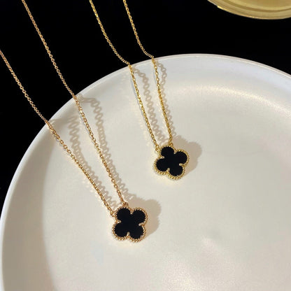[Amore]CLOVER 15MM BLACK ONYX SINGLE FLOWER NECKLACE
