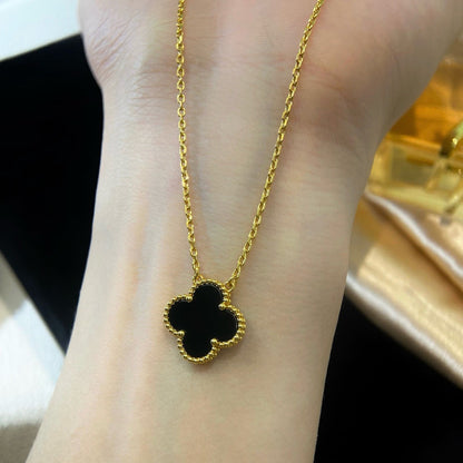 [Amore]CLOVER 15MM BLACK ONYX SINGLE FLOWER NECKLACE
