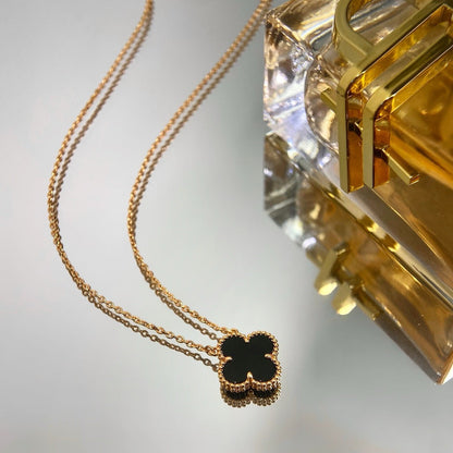 [Amore]CLOVER 15MM BLACK ONYX SINGLE FLOWER NECKLACE