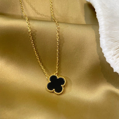 [Amore]CLOVER 15MM BLACK ONYX SINGLE FLOWER NECKLACE
