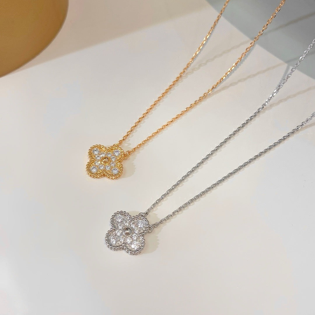 [Amore]CLOVER 15MM DIAMOND SINGLE FLOWER NECKLACE
