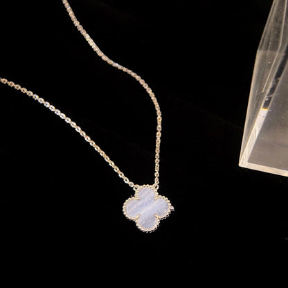 [Amore]CLOVER 15MM BLUE CHALCEDONY NECKLACE SILVER