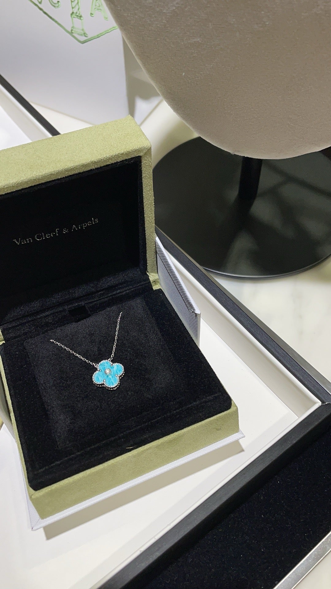 [Amore]CLOVER 15MM DIAMOND SVRES PORCELAIN  NECKLACE SILVER