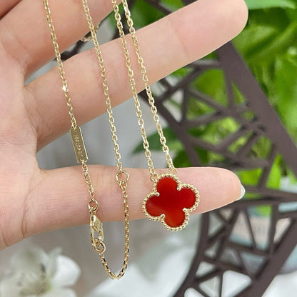 [Amore]CLOVER 15MM CARNELIAN SINGLE FLOWER NECKLACE