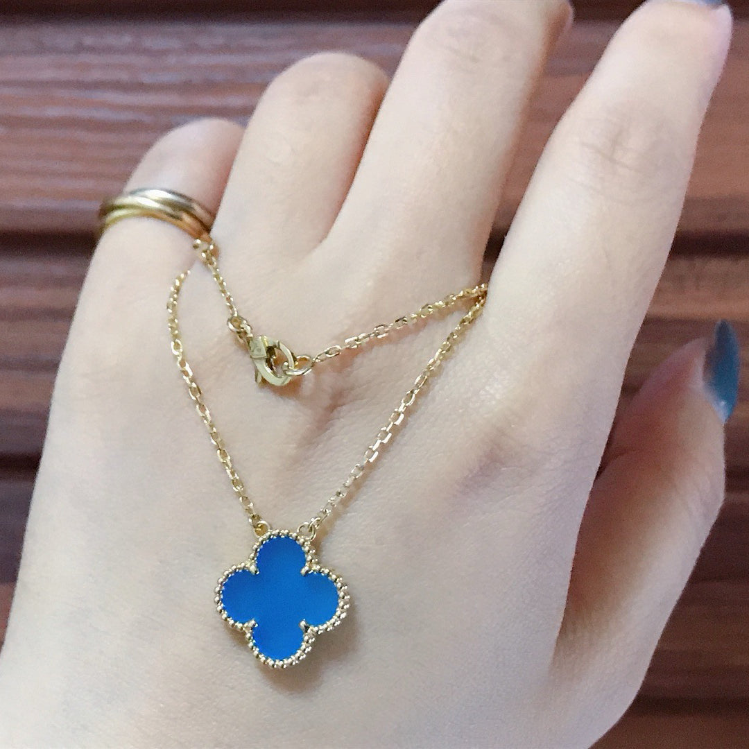 [Amore]CLOVER 15MM BLUE AGATE NECKLACE
