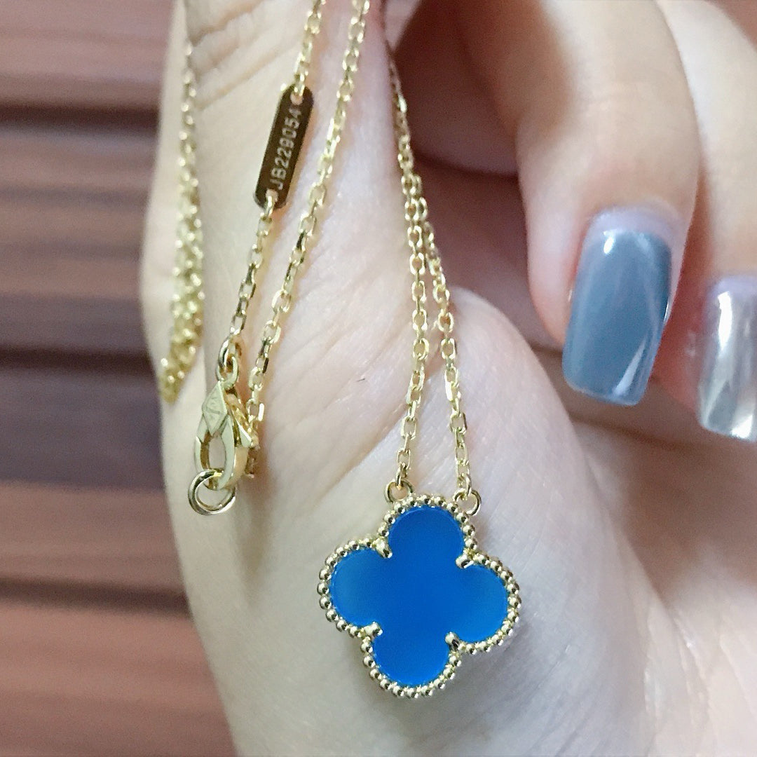 [Amore]CLOVER 15MM BLUE AGATE NECKLACE
