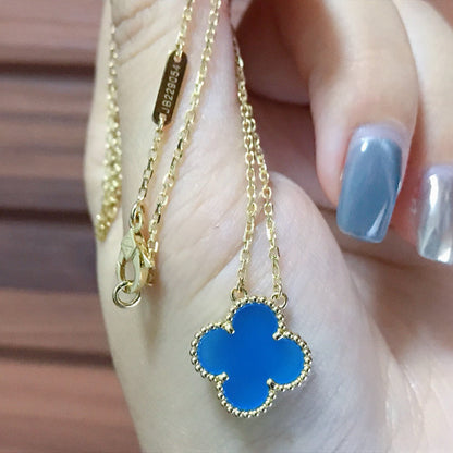 [Amore]CLOVER 15MM BLUE AGATE NECKLACE