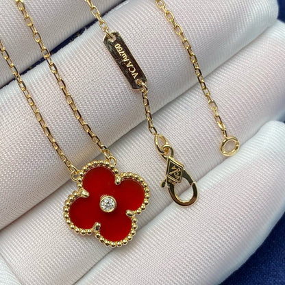 [Amore]CLOVER 15MM DIAMOND CARNELIAN NECKLACE