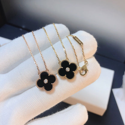 [Amore]CLOVER 15MM DIAMOND ONYX NECKLACE