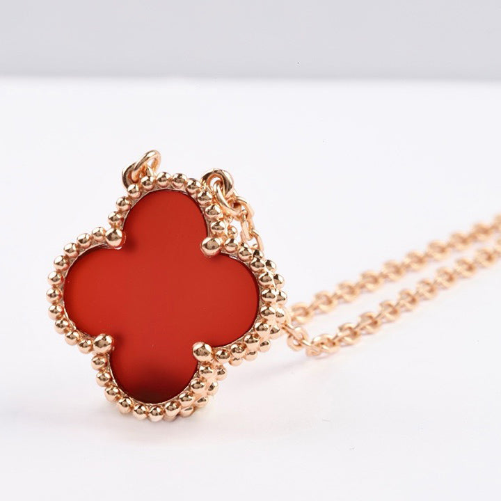 [Amore]CLOVER 15MM CARNELIAN SINGLE FLOWER NECKLACE