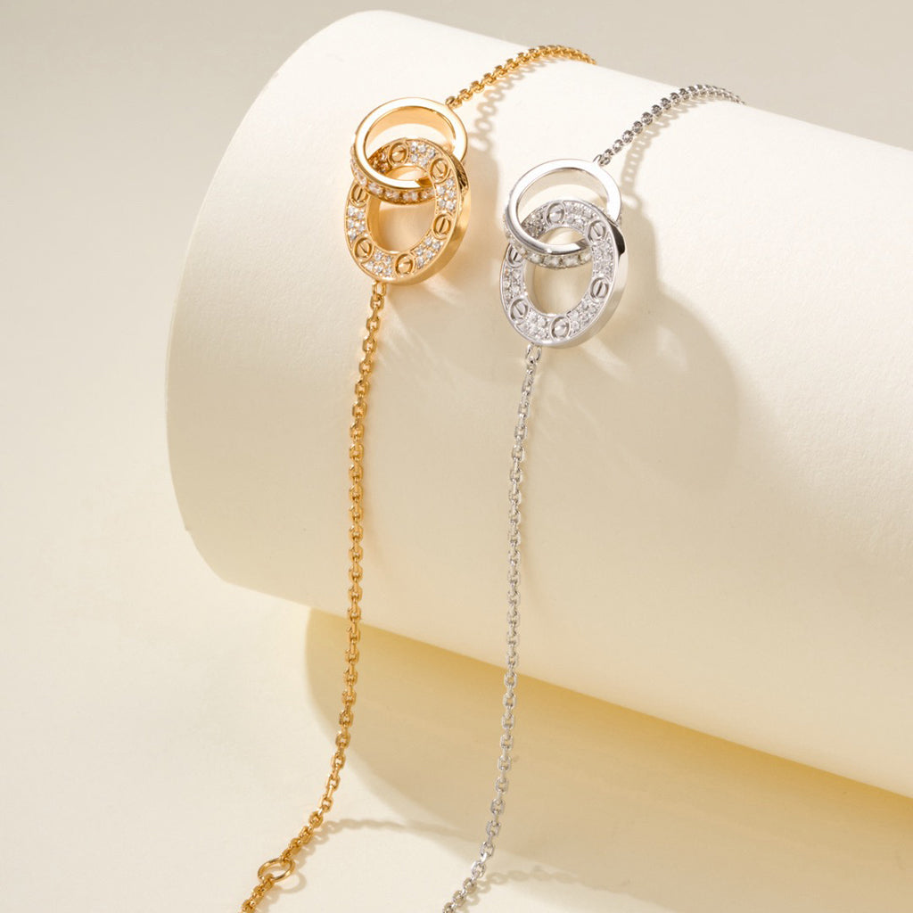[Amore]LOVE DOUBLE RING FULL DIAMOND BRACELET