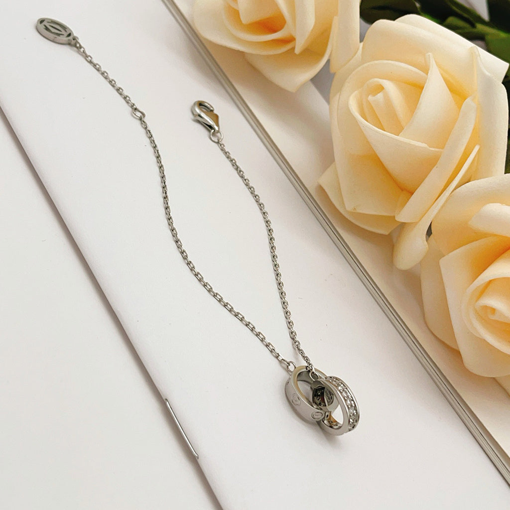 [Amore]LOVE DOUBLE RING HALF DIAMOND BRACELET