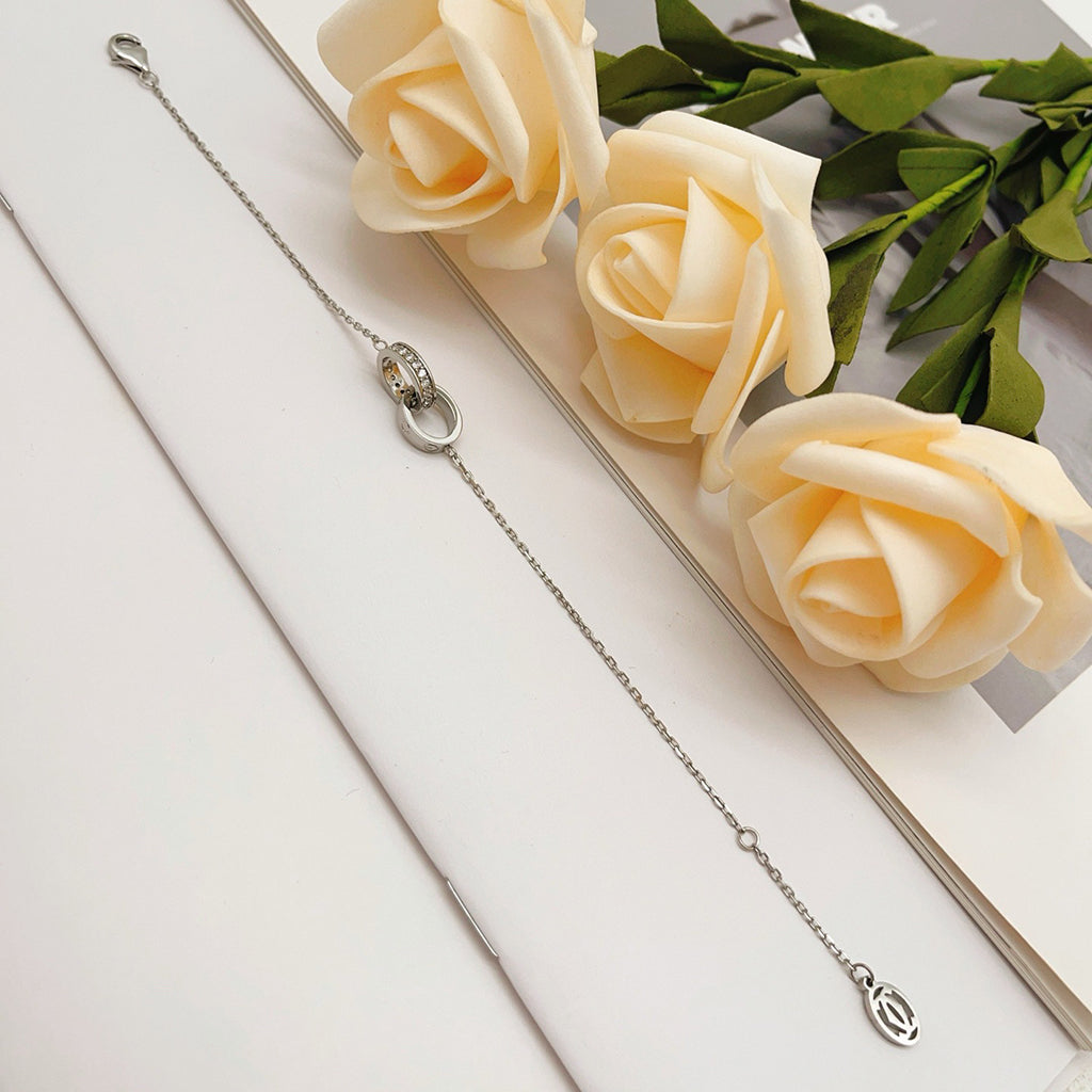 [Amore]LOVE DOUBLE RING HALF DIAMOND BRACELET