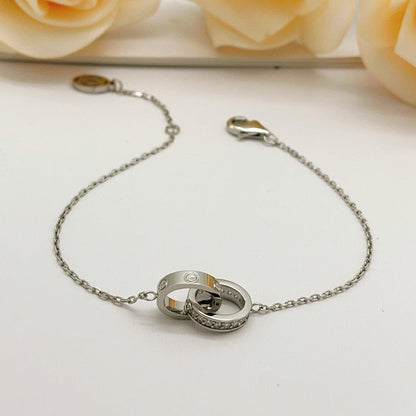 [Amore]LOVE DOUBLE RING HALF DIAMOND BRACELET