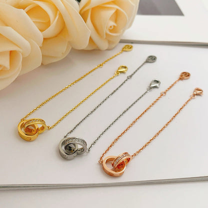 [Amore]LOVE DOUBLE RING HALF DIAMOND BRACELET