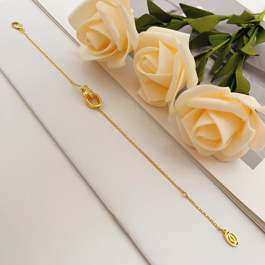 [Amore]LOVE DOUBLE RING HALF DIAMOND BRACELET