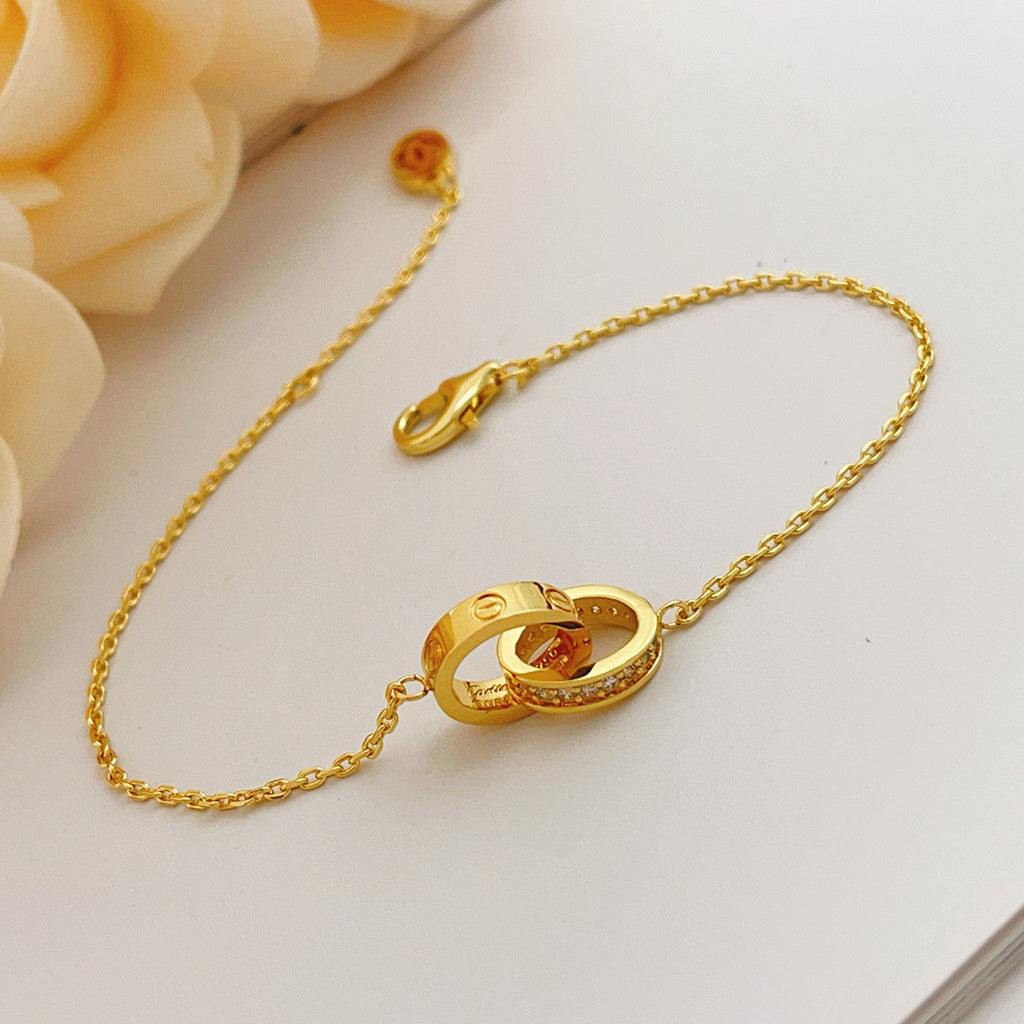 [Amore]LOVE DOUBLE RING HALF DIAMOND BRACELET