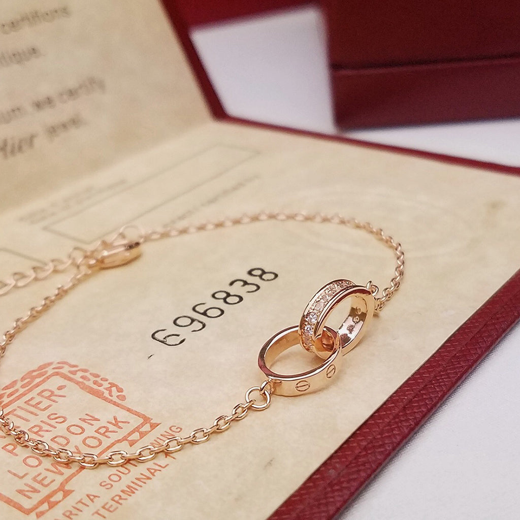[Amore]LOVE DOUBLE RING HALF DIAMOND BRACELET