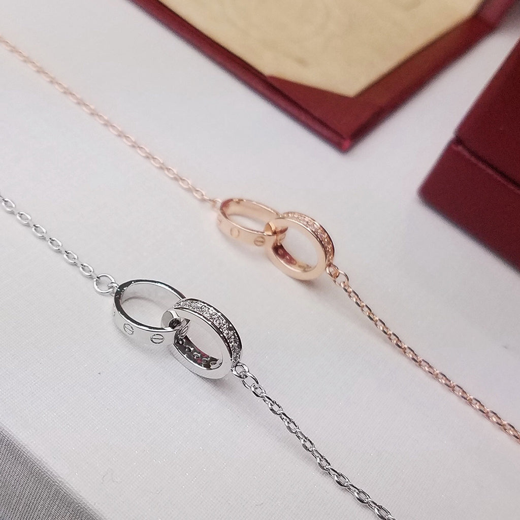 [Amore]LOVE DOUBLE RING HALF DIAMOND BRACELET
