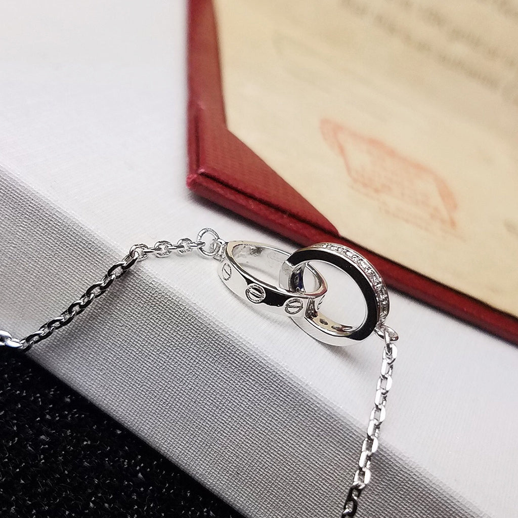 [Amore]LOVE DOUBLE RING HALF DIAMOND BRACELET