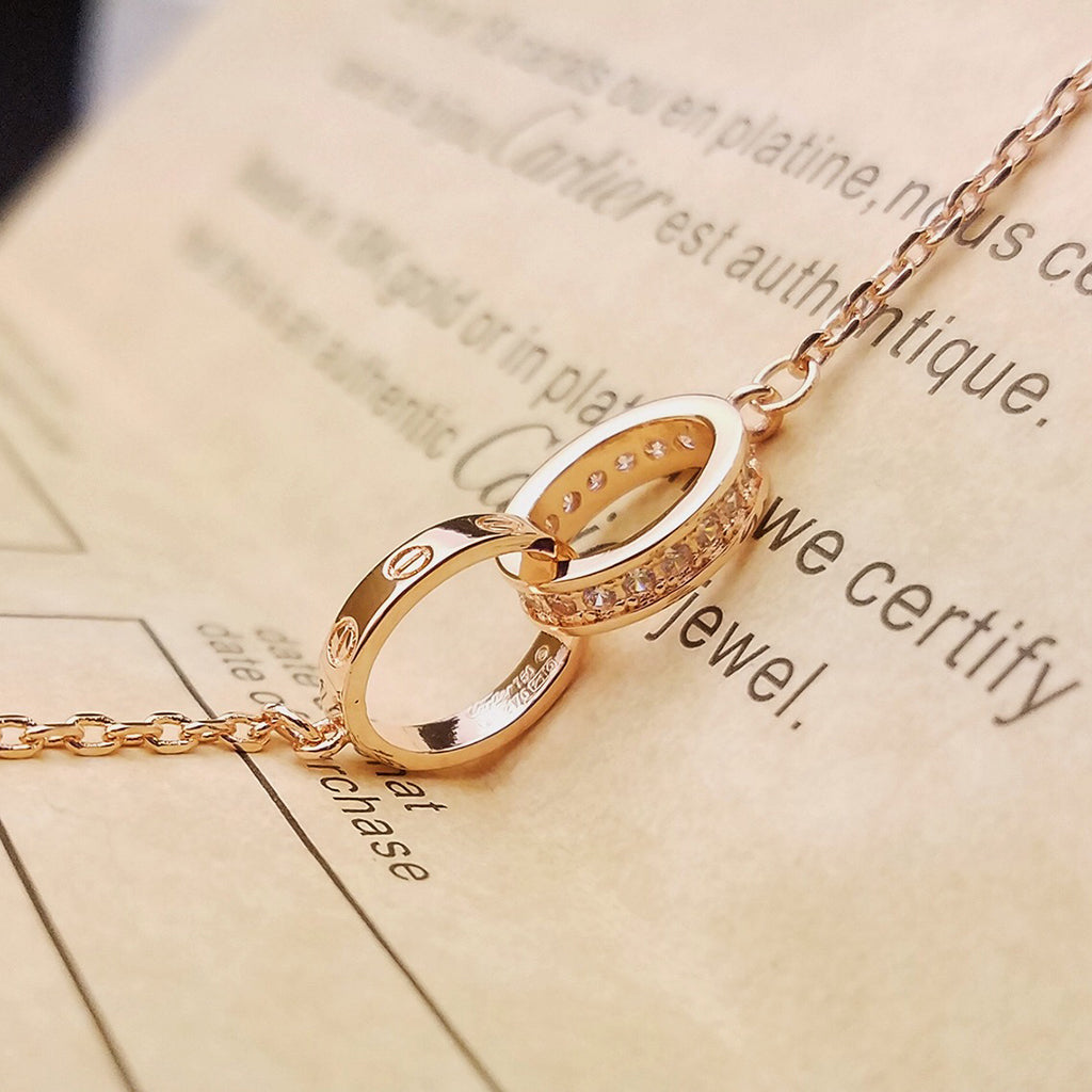 [Amore]LOVE DOUBLE RING HALF DIAMOND BRACELET