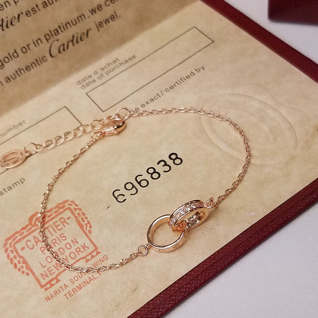 [Amore]LOVE DOUBLE RING HALF DIAMOND BRACELET