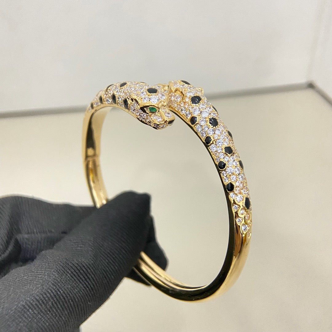 [Amore]PANTHERE DOUBLE HEADED HALF DIAMOND OPEN BRACELET