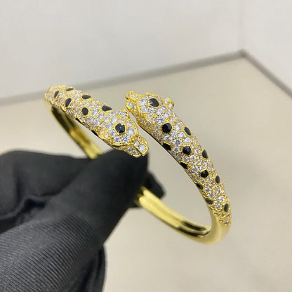 [Amore]PANTHERE DOUBLE HEADED HALF DIAMOND OPEN BRACELET