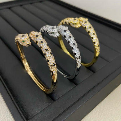 [Amore]PANTHERE DOUBLE HEADED HALF DIAMOND OPEN BRACELET